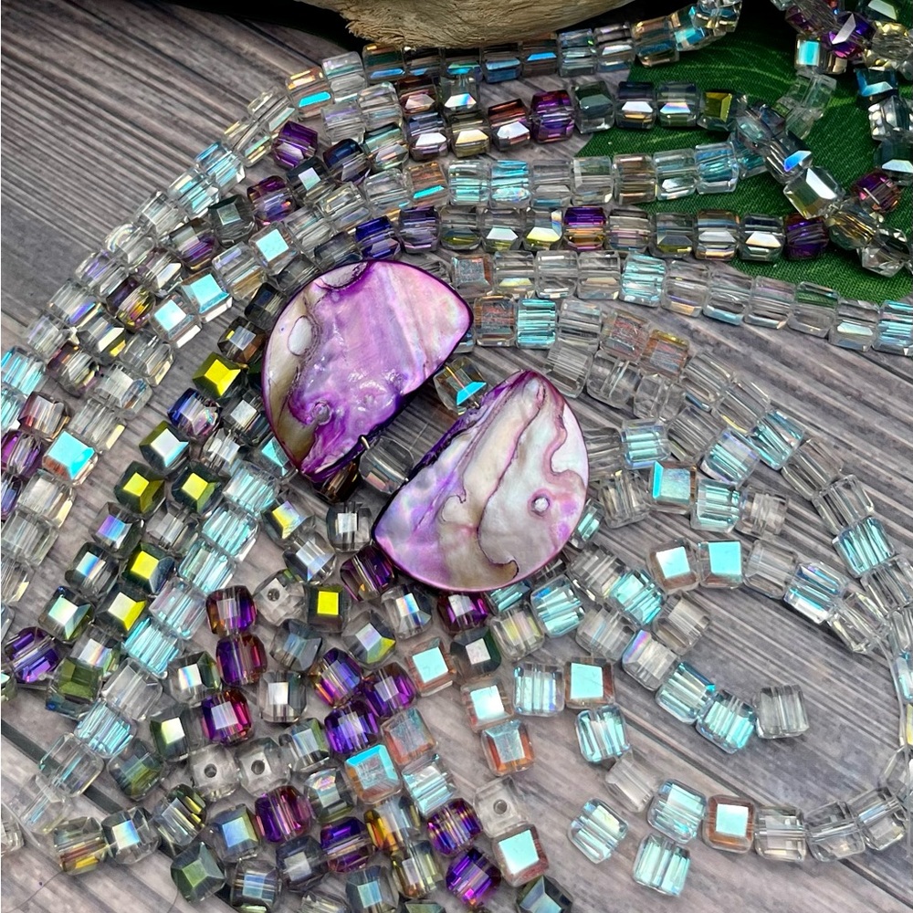 50 Austrian Crystals Cube Beads AB Clear & Purple Green Colored DIY Mixed Lot